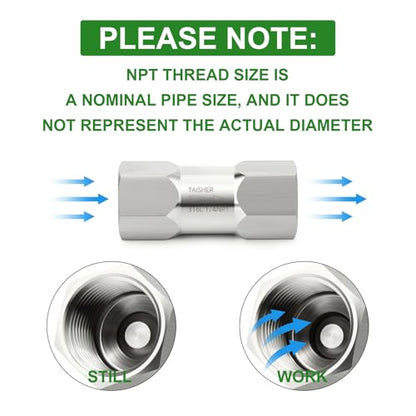 1PCS 316L Stainless Steel 1/4" NPT Female Check Valve,Backflow Prevention,One Way Non-Return Check Valves - size: 1/4" FNPT