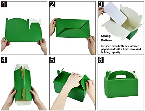 Papertide Green Gable Box with Handles, 30 Pack 9.45×5×5 inch Sturdy Colorful Cardstock treat Boxes for Christmas Birthday Party Favors, Premium Presentation Boxes with Lids - color: Green