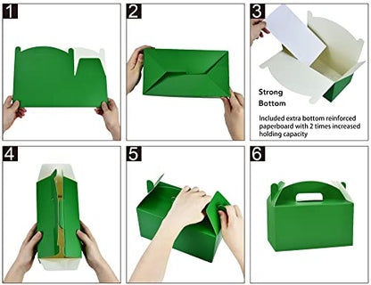 Papertide Green Gable Box with Handles, 30 Pack 9.45×5×5 inch Sturdy Colorful Cardstock treat Boxes for Christmas Birthday Party Favors, Premium Presentation Boxes with Lids - color: Green