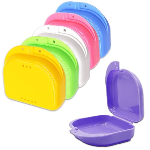 6 Pcs Retainer Case with Vent Holes Small Dental Aligners Containers Night Mouth Guard Case Travel Slim Dental Retainer Box for Yellow Pink Purple White Green Blue Easy to Use