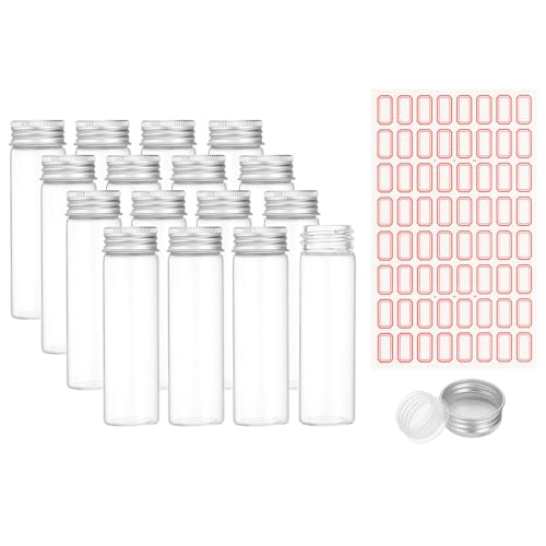PATIKIL 50ml Test Tubes with Caps, 24Pcs 30x100mm Glass Clear Flat Bottom Test Tube Containers with Plastic Cap for Bead Party Candy Bath Salt Storage Scientific Experiment Plant(Silver) - color: Silver, size: 30x100mm