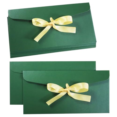 10 Pack Green Thick Pearlescent Color Envelopes With Ribbons - color: Green