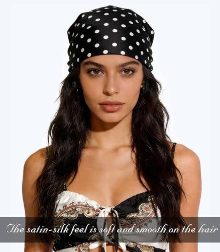 Sumolux Head Hair Scarf for Women 35" Like Satin Silk Scarf Hair Wrapping Night Bandana Large Square Scarves - color: B Black Polka Dots