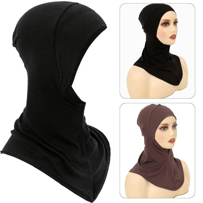 Women Slouchy Beanies Cap Soft Hijab Cap Under Scarf for Women Muslim Jersey Hijab Undercaps(1PC/2PC) - color: Black+coffee