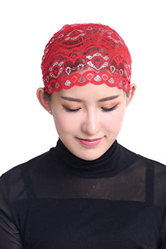 Vpang 5 Pack Womens Muslim Inner Hijab Caps Shiny Lace Head Cover Stretch Beanie Turban Hat Chemo Cap Headwrap Cover - color: Set 4