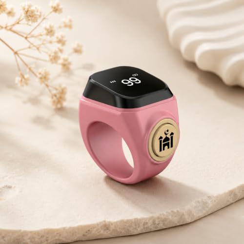 Smart Tasbih Zikr Ring,20mm (10) Muslim Digital Azan Alarm Clock,APP Support Digital Counter Prayer Reminder Rings, Waterproof 4 Digit Finger Counter zikr Ring for Muslims(Pink) - color: Pink, size: 20mm