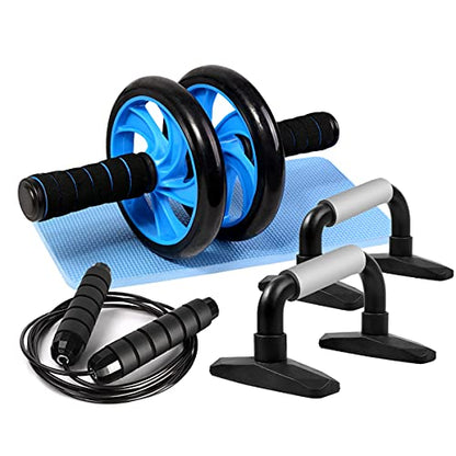 Odoland 4-in-1 AB Wheel Roller Kit AB Roller Pro with Push-Up Bar, Jump Rope and Knee Pad - Perfect Abdominal Core Carver Fitness Workout for Abs - Home Gym Workout