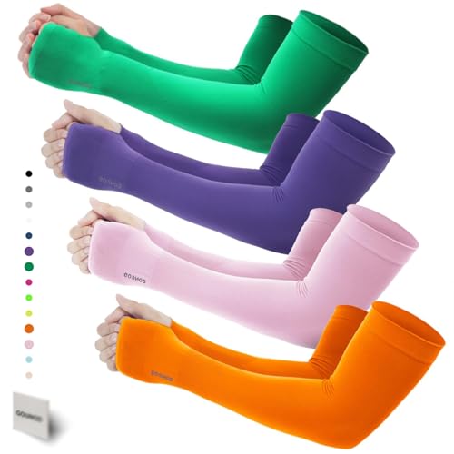 GOUNOD Gardening Sleeves to Cover Arms for Women with Thumb Holes-Sun Protection SPF Cooling Driving UV Blocking - color: 4 Pairs:orange,green,pink,purple
