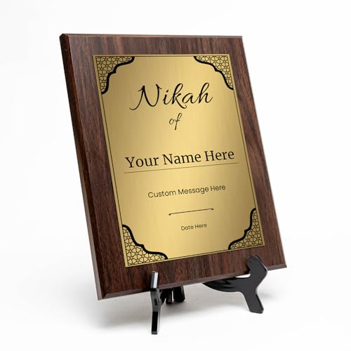 Nikah (wedding) Award Personalized (Wooden) Wall Plaque With Easel Acrylic Stand | Islamic Ceremonies Award Plaques - color: Wedding