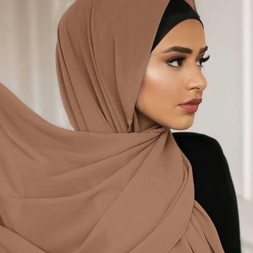 Hijab Scarf for Women Soft Cotton Muslim Jersey Hijab Head Wrap Scarves Fashion Long Scarf Shawls - color: Khaki