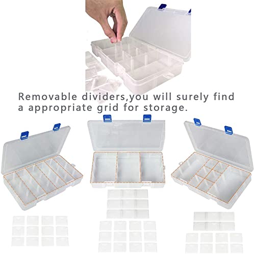 Qualsen Bead Organizer Box with Adjustable Dividers, 18 Girds, 3 Pack | Plastic Organizer Box with Dividers, Ideal as a Tackle Boxs for Beads, Jewelry, Crafts, Screws, Small Parts and More - size: 18 Gird-3pcs