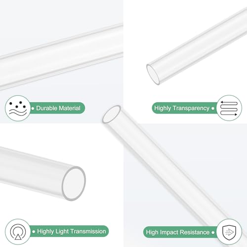 M METERXITY 2-Pack Clear Rigid Acrylic Pipe, 5mm[0.2"] ID x 7mm[0.28"] OD Plastic Round Tube for Water Cooling System/Lamps/Fountains/Aquariums/Display Stand, Acrylic Tubing [305mm/12IN] - size: 5mm ID x 7mm OD