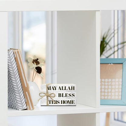 Wooden Decorative Book Stack for Table & Living Room Bookshelf - Christian Farmhouse Style, May Allah Bless This Home Decor (L24)