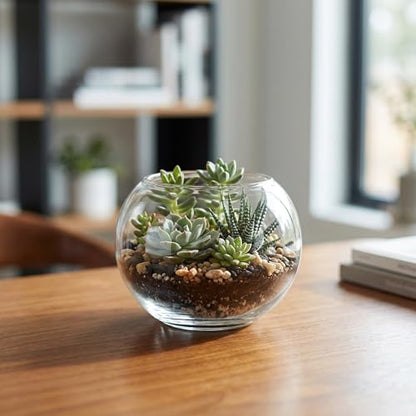 WGV Bowl Glass Vase, Diameter 5.1", Height 3.75", Open Width 3", (Multiple Sizes Choices) Clear Bubble Planter Terrarium Fish Bowl for Wedding Event Home Decor, 1 Piece (VBW0005) - size: 5"Dx3.75"H 1 Piece
