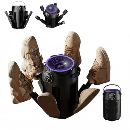 6-Arm Boot and Glove Dryer Family Size – Forced Air Boot Dryer with Heat Blower & Timer. Foldable Ski Boot Dryer, Warmer & Hockey Equipment Dryer for Shoes, Ski Gloves, Hats – Adjustable Rack(Black) | Heat blower, 3/6/9H timer, auto shutoff, dries 3 pairs
