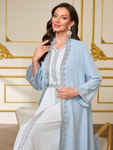 Elegant Muslim Dress Traditional Islamic Attire Maxi Robe Eid Prayer Gown - color: Light Blue, size: Small