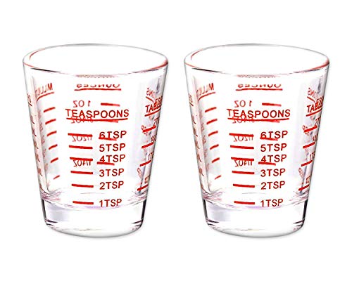 Shot Glasses Measuring Cup 2 Pieces Liquid Heavy Glass 30 Milliliter Scaled Measuring Glass for Liquid (Red, 30ml) - color: Red, size: 30ml