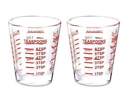 Shot Glasses Measuring Cup 2 Pieces Liquid Heavy Glass 30 Milliliter Scaled Measuring Glass for Liquid (Red, 30ml) - color: Red, size: 30ml