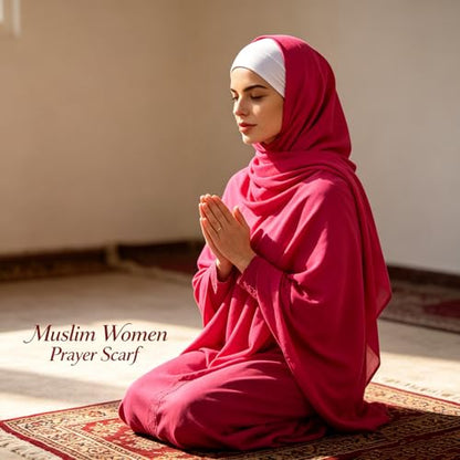 Hijab Scarf for Women, 3PCS Set with Undercap and Hijab Clip Lightweight Modal Muslim Head Wrap Scarf for Daily - color: Sy23-hot Pink Hijab+white Undercap