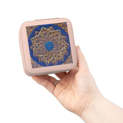3dRose Ancient Arab Islamic Designs Blue Pottery Madaba Jordan Jewelry Travel Case Pink