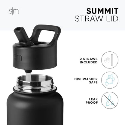 Simple Modern Insulated Water Bottle with Straw | 18oz | Black | Summit Stainless Steel Water Bottles, Metal Cup | Leak Proof for School, Gym, Travel, Sports | Midnight Black - color: - Midnight Black, style: 18oz