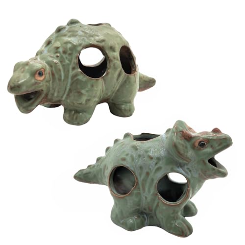 M2cbridge Aquarium Ceramic Cave Rock Cichlid Fish Hideout Decor Dinosaurs | ceramic material,resist deformation color fading, safe shelter - color: Small Dinosaur 2pcs