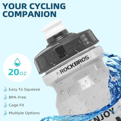 ROCKBROS Bike Water Bottle 20oz-25oz Squeeze Cycling Water Bottle BPA Free Leak Proof Sports Water Bottle with Dust Cover for Bicycle Running Gym Outdoor - color: 20oz Transparent Black, style: 1 Pack