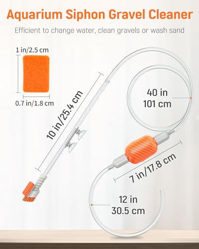 Pawfly 10 Gallon Aquarium Vacuum Gravel Cleaner, Manual Water Changer Siphon with Long Hose and Cleaning Brush Pad for Water Changing and Sand Washing