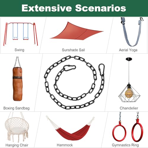 79inch Extra Long Safety Suspension Chain Set, 2000mm with 4 Clasps, Seamless Welding, Easy Install for Chandelier, Camping, Fence Gate - size: 79inch
