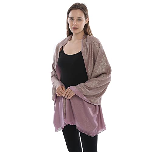 LMVERNA Women's Sparkling Metallic Soft Pashmina Shawls and Wraps Scarf in Solid Colors - color: Skin Purple-gold