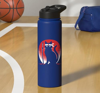 Japanese Cats Lovers Retro Cool Fighting Ninja Cat Fighter Stainless Steel Insulated Water Bottle - color: Royal Blue