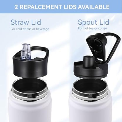 HASLE OUTFITTERS Insulated Water Bottle 22 oz Double Wall Stainless Steel Water Bottle Wide Mouth with Straw Lid & Spout Lid Keeps Cold or Hot(White,4) - color: White, size: 22oz- 4 Pack