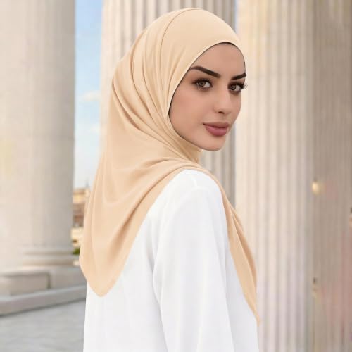 Instant Hijab Ready To Wear Hijab Scarf for Women Soft Long Muslim Jersey Hijabs Head Scarf for Prayer Abaya - color: Beige