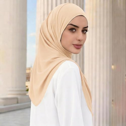 Instant Hijab Ready To Wear Hijab Scarf for Women Soft Long Muslim Jersey Hijabs Head Scarf for Prayer Abaya - color: Beige
