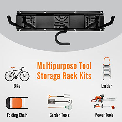 Modular Heavy-Duty Steel Garage Tool Storage Rack - 150 lbs Weight Capacity Weather-resistant Powder-Coated Wall Mount Organizer for Shovels, Rakes, Ladders & Landscaping Equipment - size: 68 in rack with 12 hooks