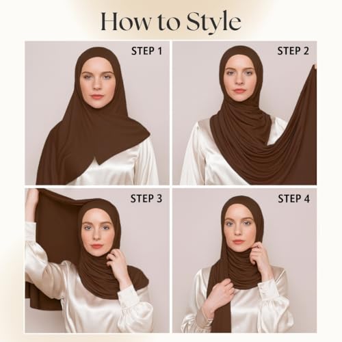Instant Jersey Hijab for Women – Pre-Sewn Slip-On One-Piece, Soft Stretch, Opaque & Breathable - color: Brown