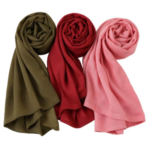 3PC Premium Modal Lightweight Hijab, Fashion Soft Head Scarf Shawl Wraps for Muslim Women Daily Wear - color: Series 4-burgundy/Olive/Dusty Rose
