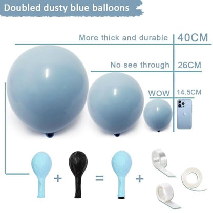 Dusty Blue Balloons Double Stuffed Blue Balloon Garland Arch Kit Different Sizes 18In 12In 5In Latex For Birthday Baby Shower Gender Reveal Neutral Party - color: Double Stuffed Dusty Blue
