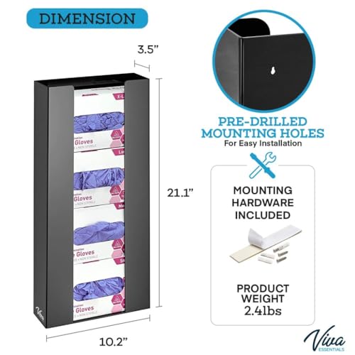 AdirMed VivaEssentials Quad Glove Box Holder, Wall Mount or Free Standing Black Acrylic Glove Holder - color: Black, style: Four Box Capacity