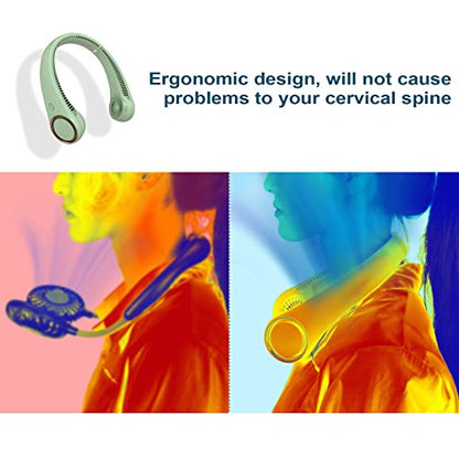 CIVPOWER Neck Fan: Portable Personal Neck Cooling Rechargeable Bladeless Fan - Hands Free 3 Speed 4000 mAh Battery USB Operated Wearable Headphone Design - Gift for Men Women Outdoor (Light Green) - color: Light Green