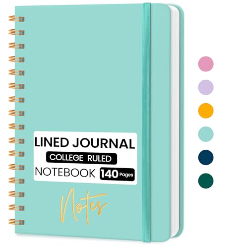 CICPAP Lined Spiral Journal Notebook, A5 College Ruled Notebook for Journaling, Note-Taking, and Daily Planning, Durable Hardcover with an Elegant Design, Seafoam - color: G.Seafoam