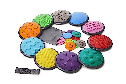 GONGE Tactile Sensory Discs - Set of 20 Textured Stepping Discs, Sensory Exploration, Cognitive Development - Includes Blindfold - Ages 1+, Vibrant - color: Vibrant, style: 20 - Piece