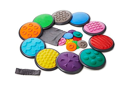 GONGE Tactile Sensory Discs - Set of 20 Textured Stepping Discs, Sensory Exploration, Cognitive Development - Includes Blindfold - Ages 1+, Vibrant - color: Vibrant, style: 20 - Piece