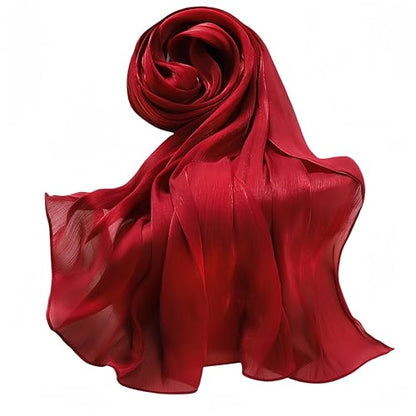 Lina & Lily Sheen Shimmer Women's Crepe Scarf Shawl Wrap Head Hijab Lightweight - color: Dark Red