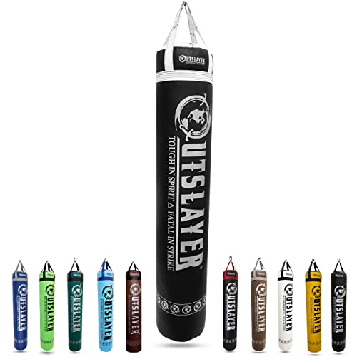 Muay Thai Punching Bag 6ft 150lbs Unfilled Made in USA - color: Black/White, size: With Bottom D-Ring