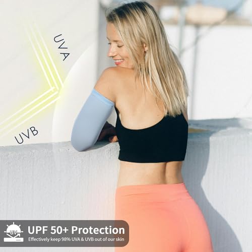Achiou Cooling Ice Silk Arm Sleeves, Summer UV Sun Protection Compression Sleeves UPF 50+ for Women Volleyball Youth Sports - color: 2 Pairs: 1pair Black,1 Pair Blue