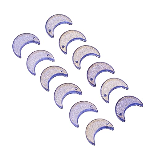 LiQunSweet 100 Pcs Shiny Powder Crystal Glass Moon Crescent Charms Mini Pendants for Bracelet and Necklace Jewelry Making DIY Craft Material - color: Moon Glass Charms_16x11.5mm_Midnight Blue