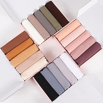 Febfim 4 PCS Muslim Women Soft Premium Solid Chiffon Hijab Scarves Shawl Long Scarf Wrap Scarves with Gift Box - color: Bronze