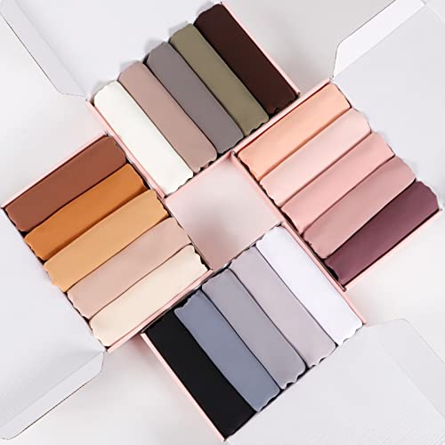 Febfim 4 PCS Muslim Women Soft Premium Solid Chiffon Hijab Scarves Shawl Long Scarf Wrap Scarves with Gift Box - color: Gold