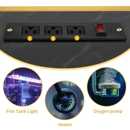 DWVO 55-75 Gallon Aquarium Stand with Power Outlet, Display Stand for Turtle Tank, Reptile Terrarium, Metal Fish Tank Stand Suitable for Living Room, Entryway, 860LBS Capacity, Black & Gold - color: Black & Gold